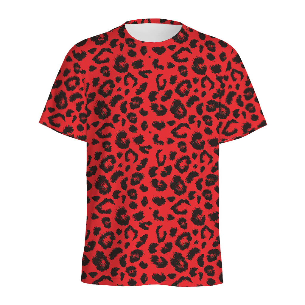 Red Leopard Print Men's Sports T-Shirt