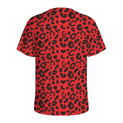 Red Leopard Print Men's Sports T-Shirt