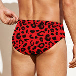 Red Leopard Print Men's Swim Briefs