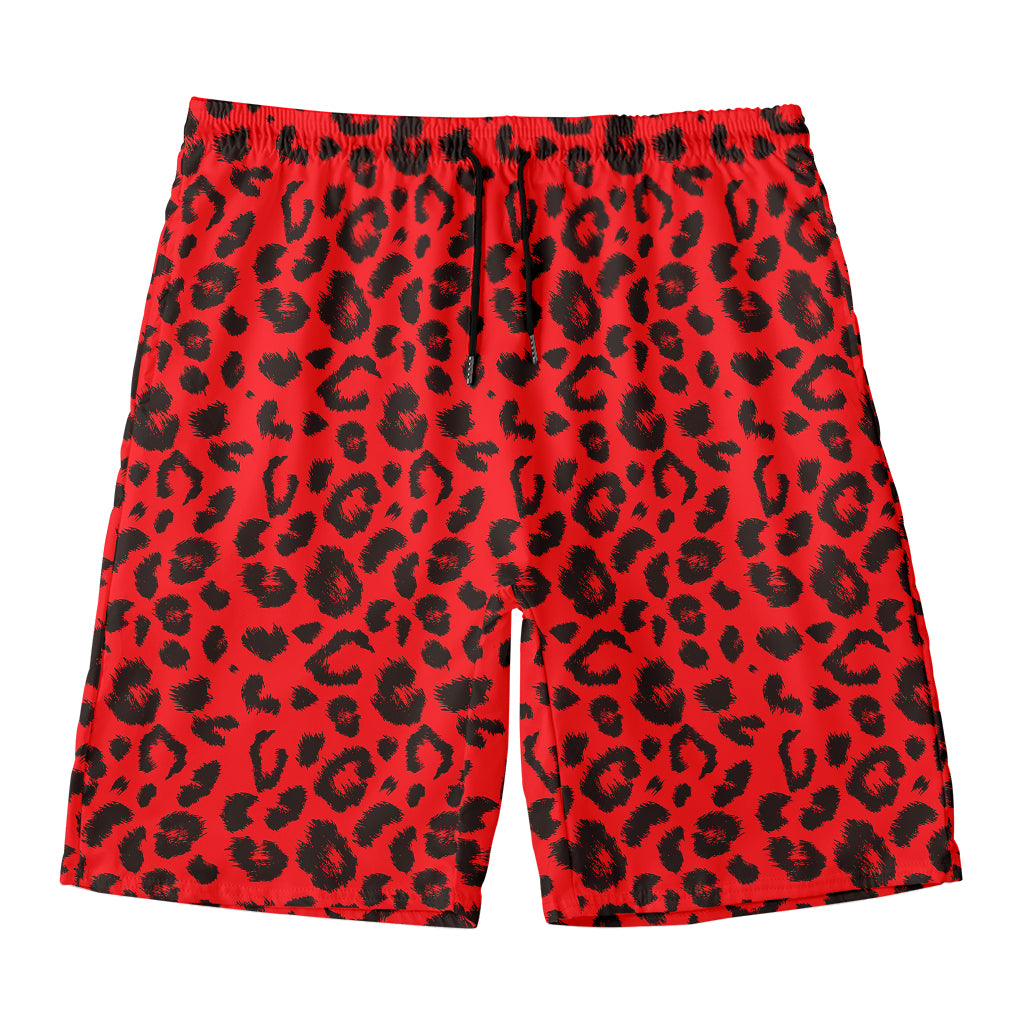 Red Leopard Print Men's Swim Trunks