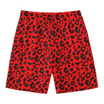 Red Leopard Print Men's Swim Trunks