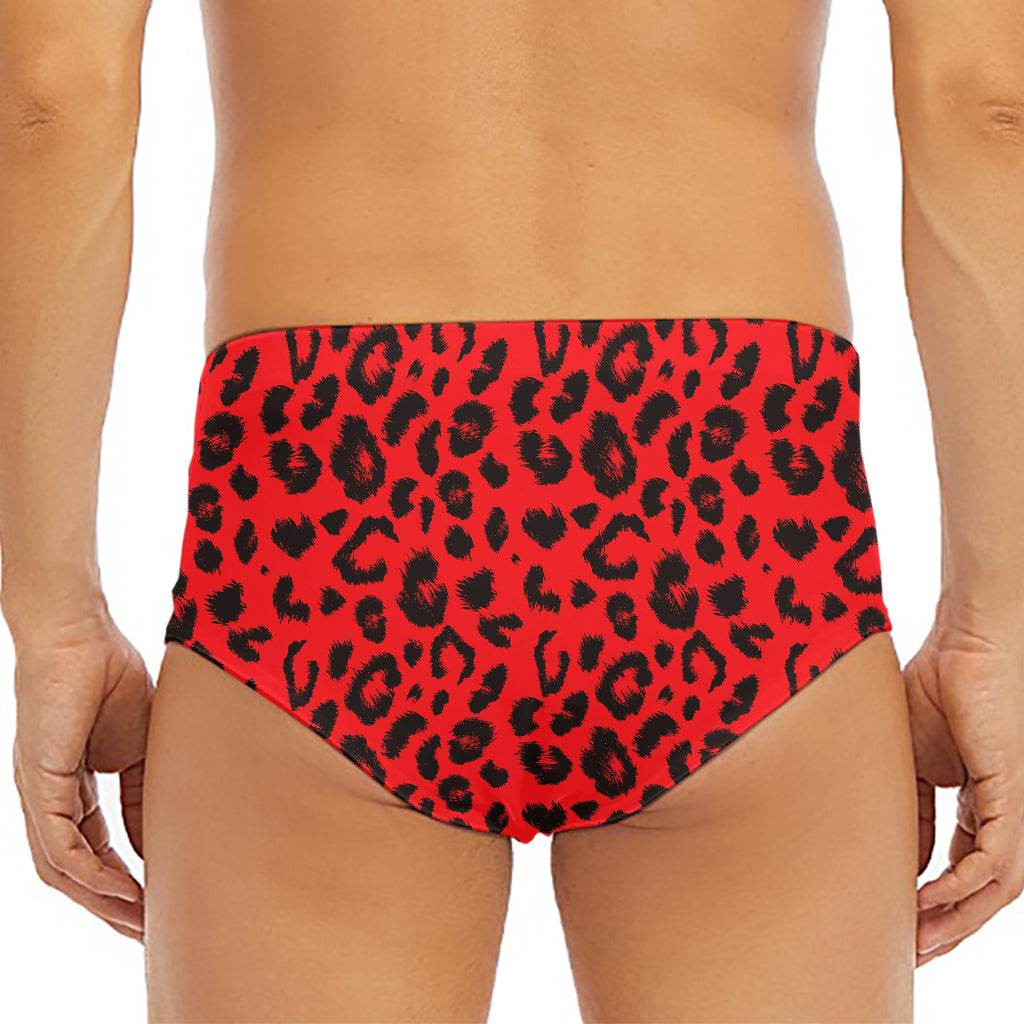 Red Leopard Print Men's Triangle Swim Briefs