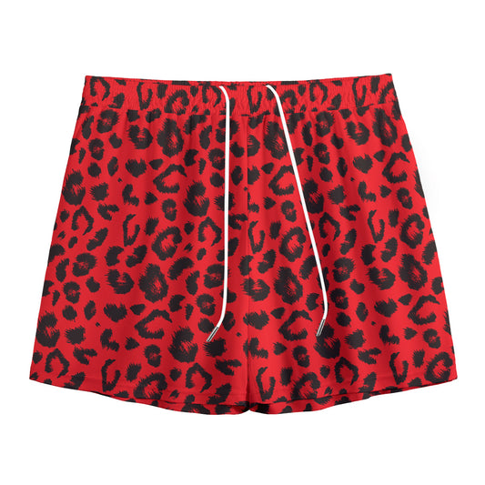 Red Leopard Print Mesh Shorts