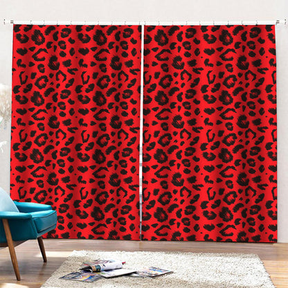 Red Leopard Print Pencil Pleat Curtains