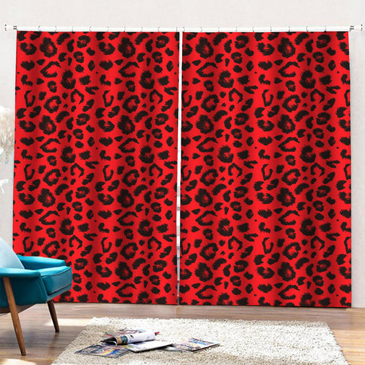 Red Leopard Print Pencil Pleat Curtains