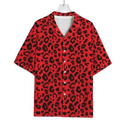 Red Leopard Print Rayon Hawaiian Shirt