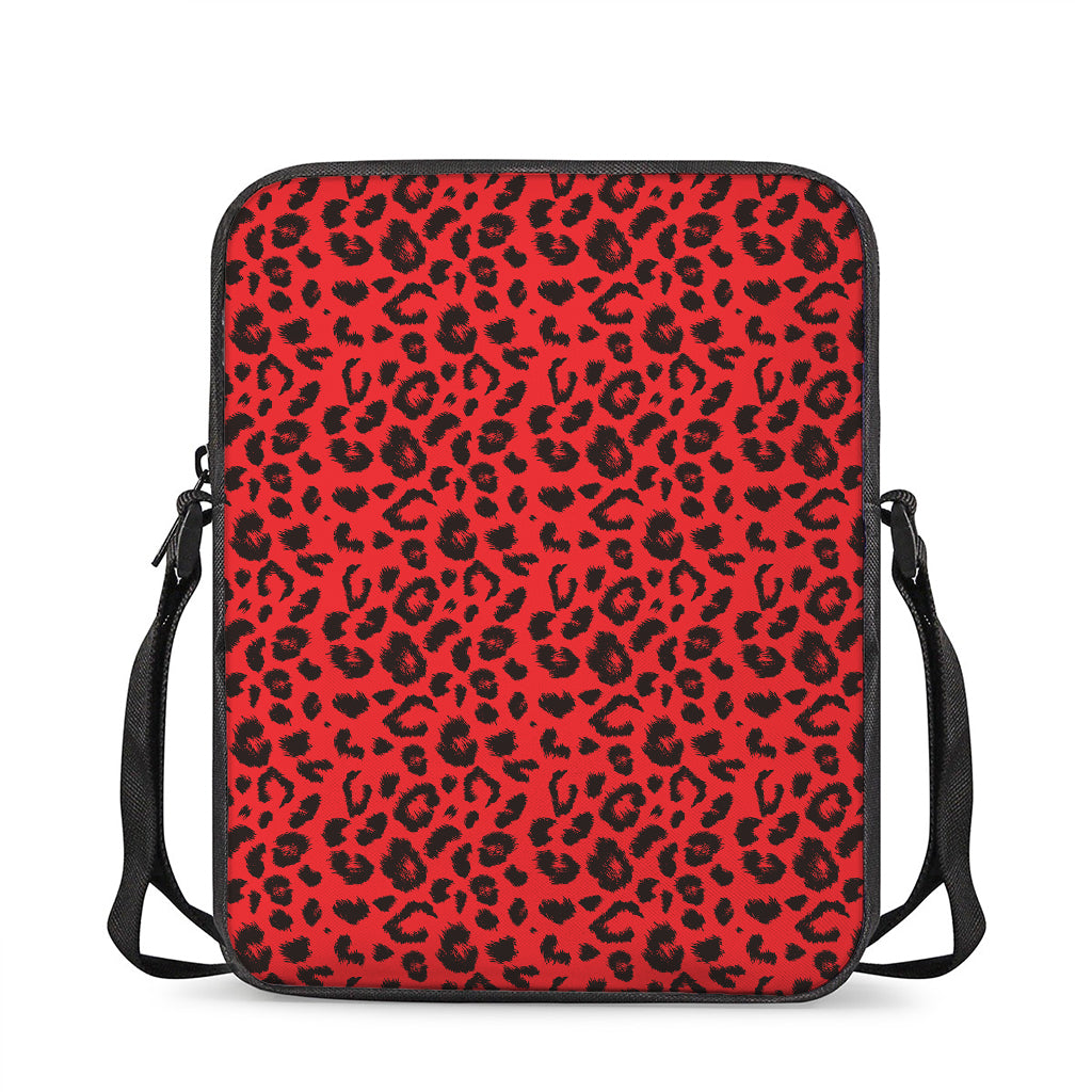 Red Leopard Print Rectangular Crossbody Bag