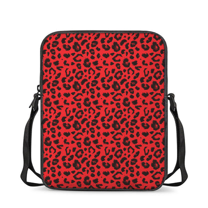 Red Leopard Print Rectangular Crossbody Bag