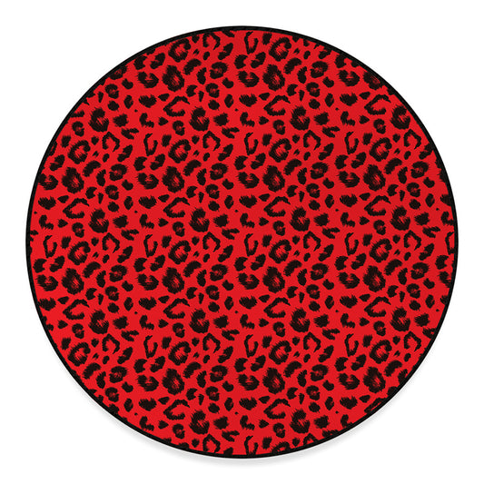 Red Leopard Print Round Floor Mat