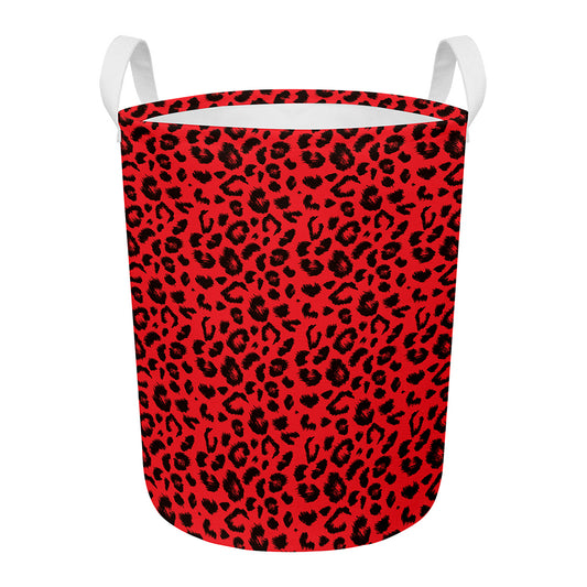 Red Leopard Print Round Laundry Basket