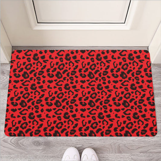 Red Leopard Print Rubber Doormat