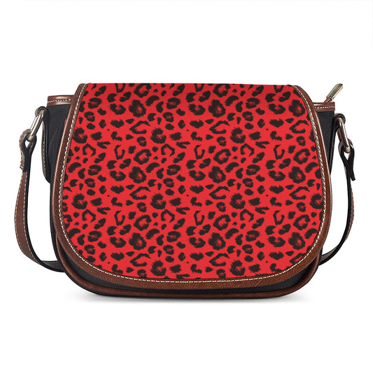 Red Leopard Print Saddle Bag