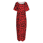 Red Leopard Print Short Sleeve Long Nightdress