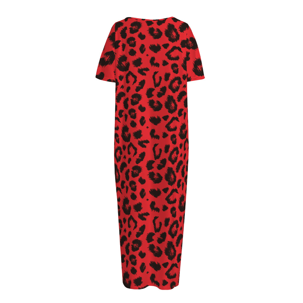 Red Leopard Print Short Sleeve Long Nightdress