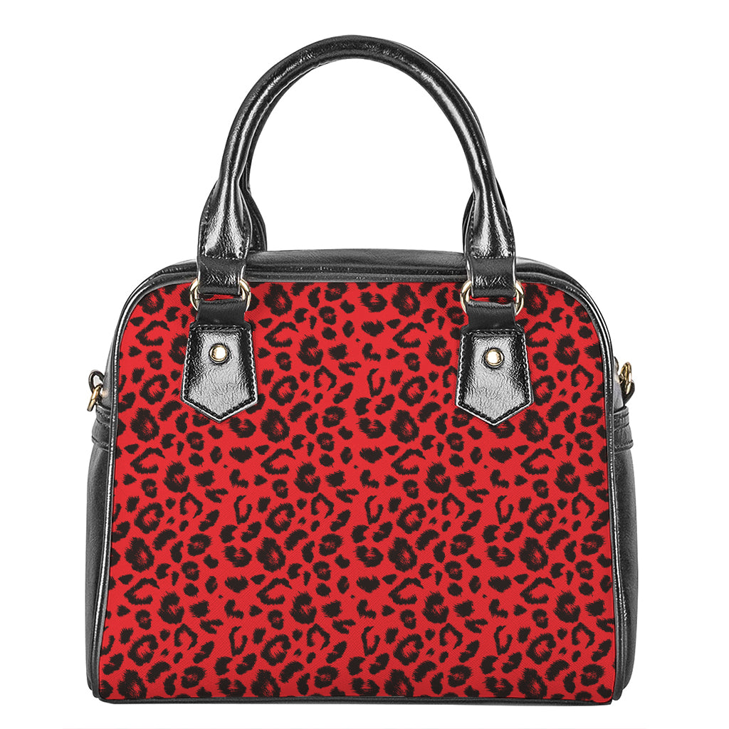 Red Leopard Print Shoulder Handbag