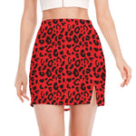 Red Leopard Print Side Slit Mini Skirt