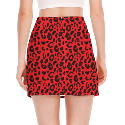 Red Leopard Print Side Slit Mini Skirt