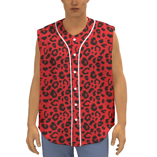 Red Leopard Print Sleeveless Baseball Jersey