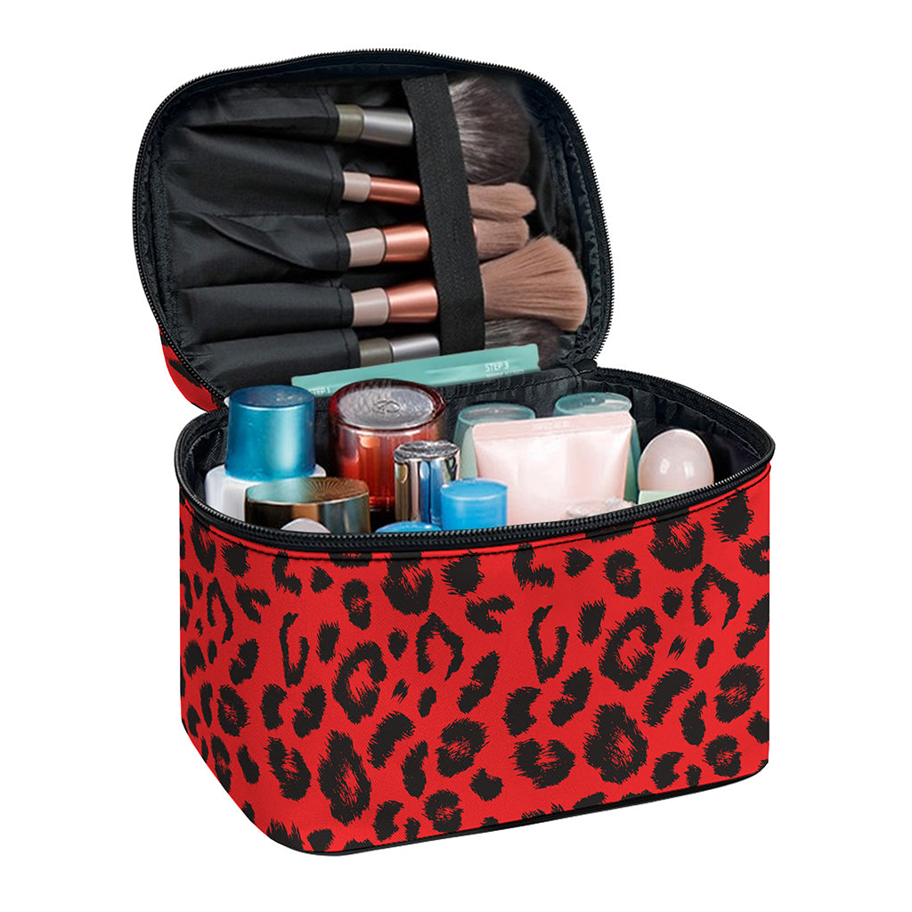Red Leopard Print Travel Makeup Bag