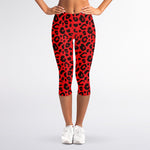 Red Leopard Print Women's Capri Leggings
