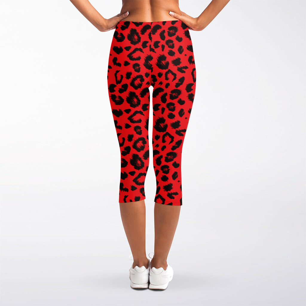 Red Leopard Print Women's Capri Leggings