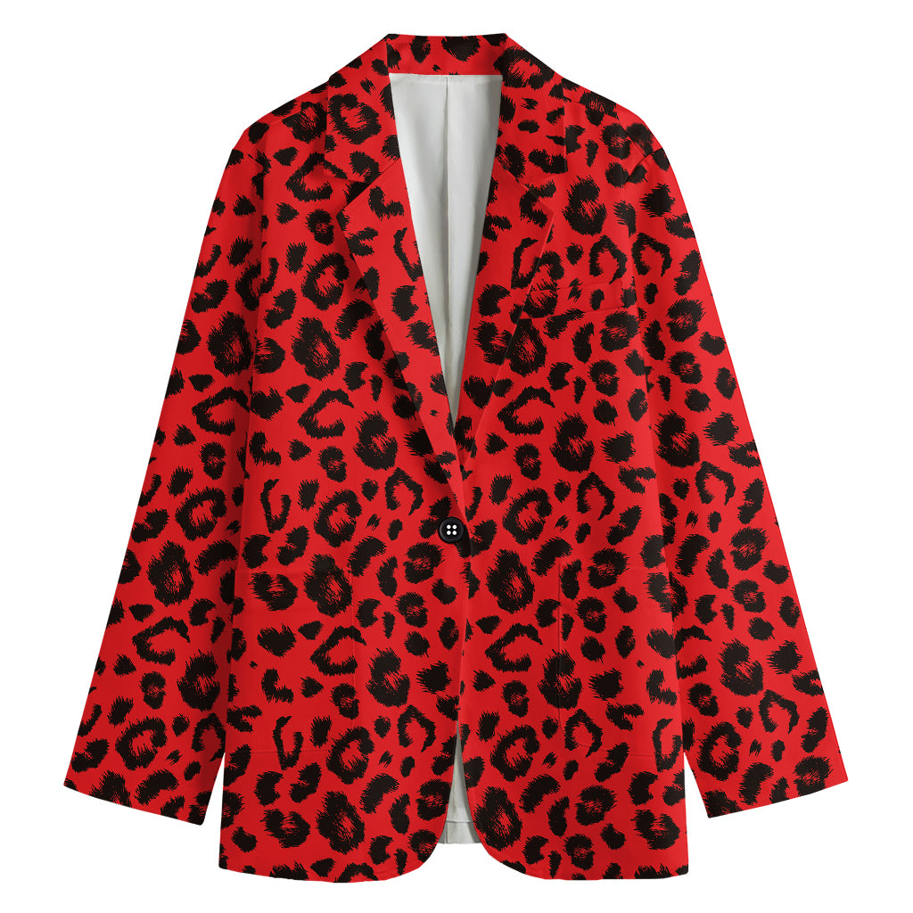 Red Leopard Print Women's Cotton Blazer
