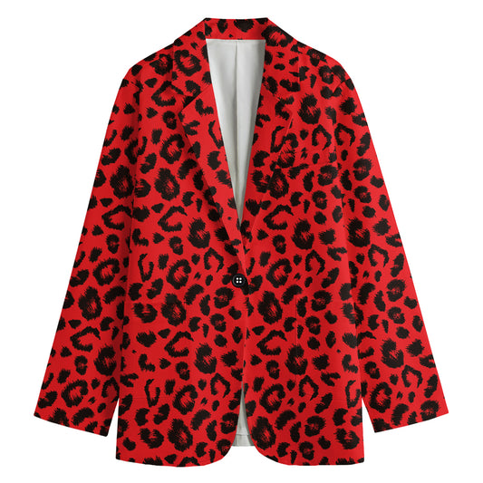 Red Leopard Print Women's Cotton Blazer