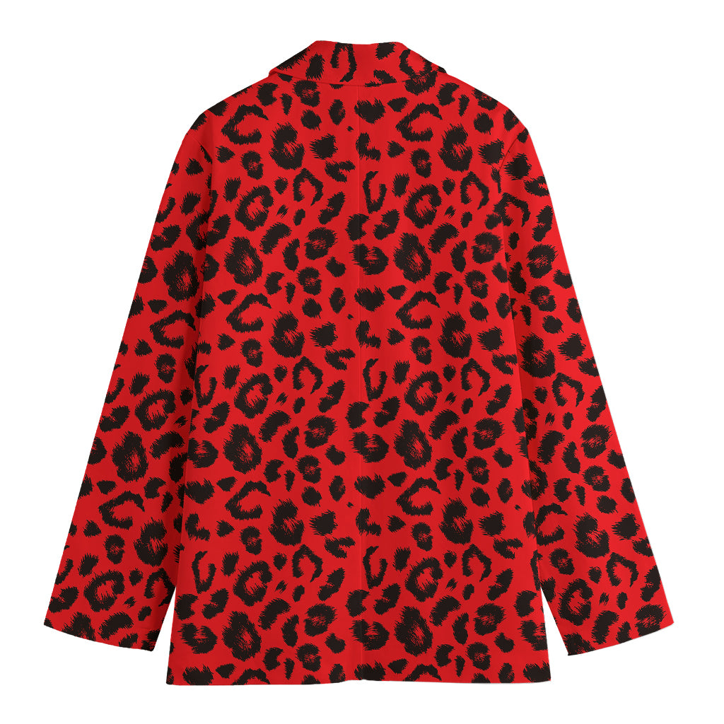 Red Leopard Print Women's Cotton Blazer