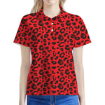 Red Leopard Print Women's Polo Shirt