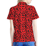 Red Leopard Print Women's Polo Shirt
