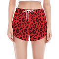 Red Leopard Print Women's Split Running Shorts