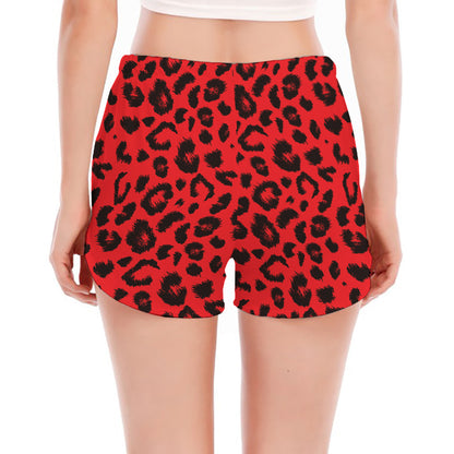 Red Leopard Print Women's Split Running Shorts