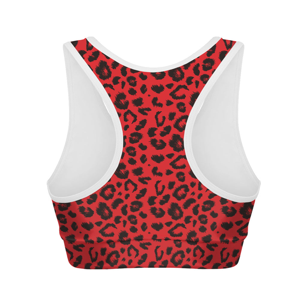 Red Leopard Print Women's Sports Bra