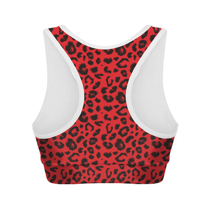 Red Leopard Print Women's Sports Bra