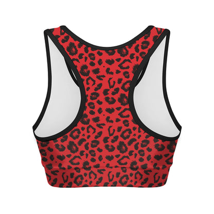 Red Leopard Print Women's Sports Bra