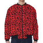 Red Leopard Print Zip Sleeve Bomber Jacket