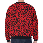 Red Leopard Print Zip Sleeve Bomber Jacket