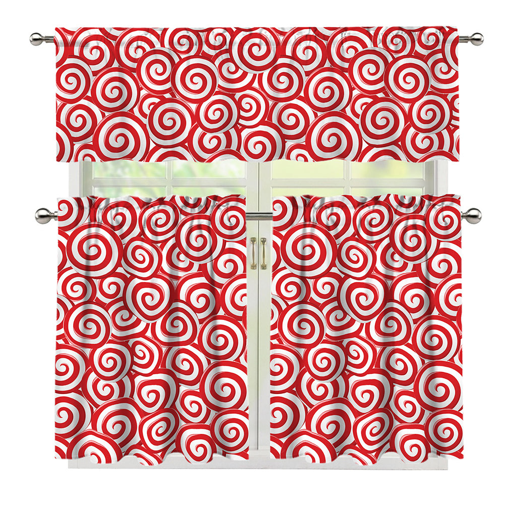 Red Lollipop Candy Pattern Print 3 Piece Kitchen Curtains