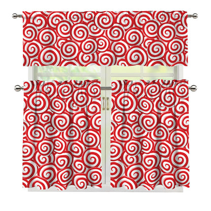 Red Lollipop Candy Pattern Print 3 Piece Kitchen Curtains