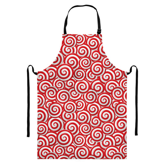 Red Lollipop Candy Pattern Print Bib Apron With Pocket