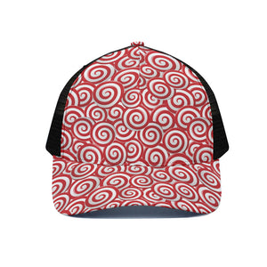 Red Lollipop Candy Pattern Print Black Mesh Trucker Cap