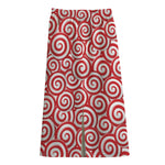 Red Lollipop Candy Pattern Print Cotton Front Slit Maxi Skirt