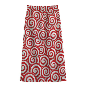 Red Lollipop Candy Pattern Print Cotton Front Slit Maxi Skirt