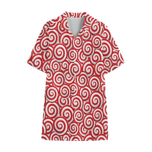 Red Lollipop Candy Pattern Print Cotton Hawaiian Shirt