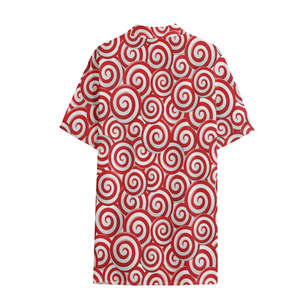 Red Lollipop Candy Pattern Print Cotton Hawaiian Shirt