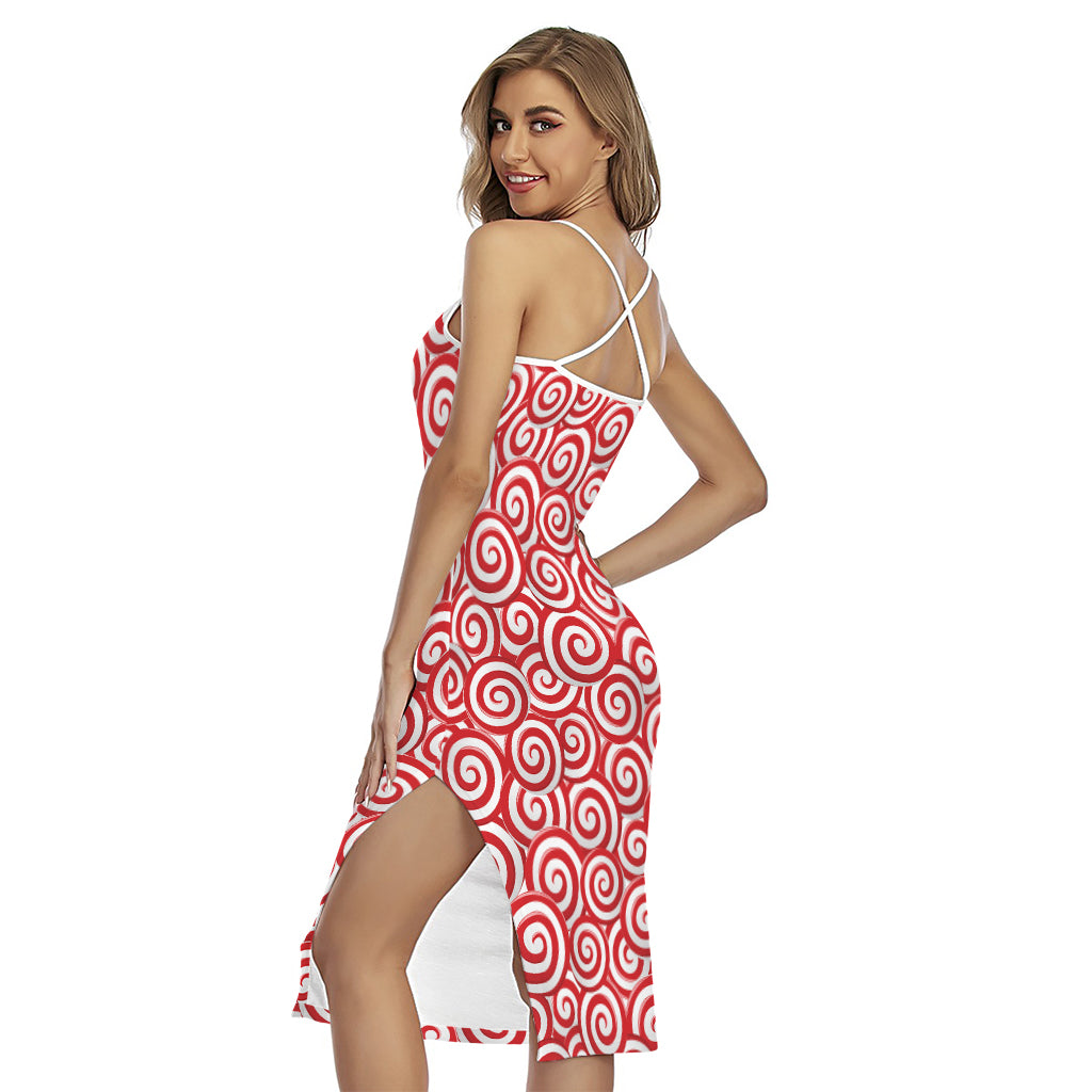 Red Lollipop Candy Pattern Print Cross Back Cami Dress