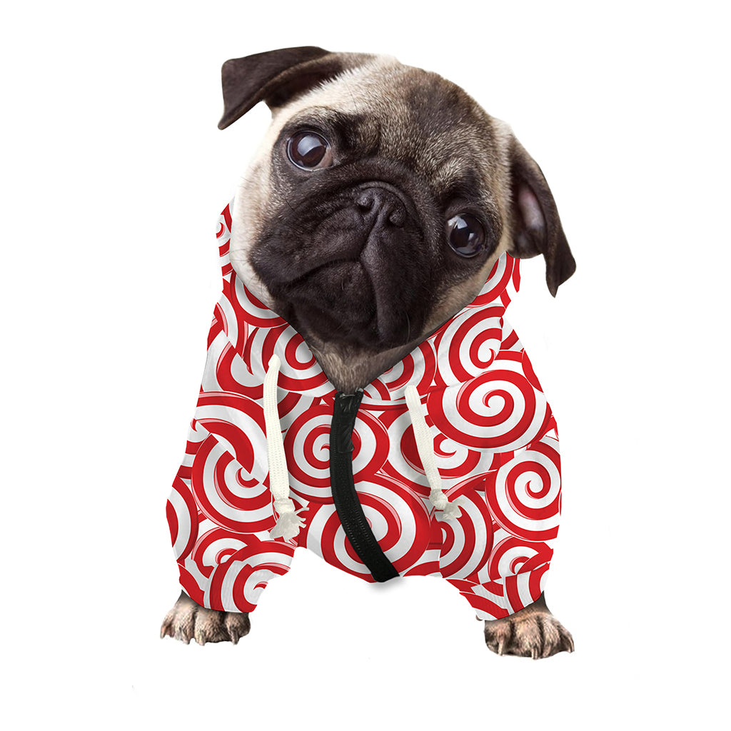 Red Lollipop Candy Pattern Print Dog Zip Up Hoodie