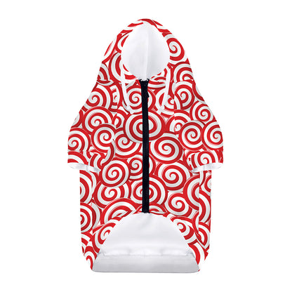 Red Lollipop Candy Pattern Print Dog Zip Up Hoodie