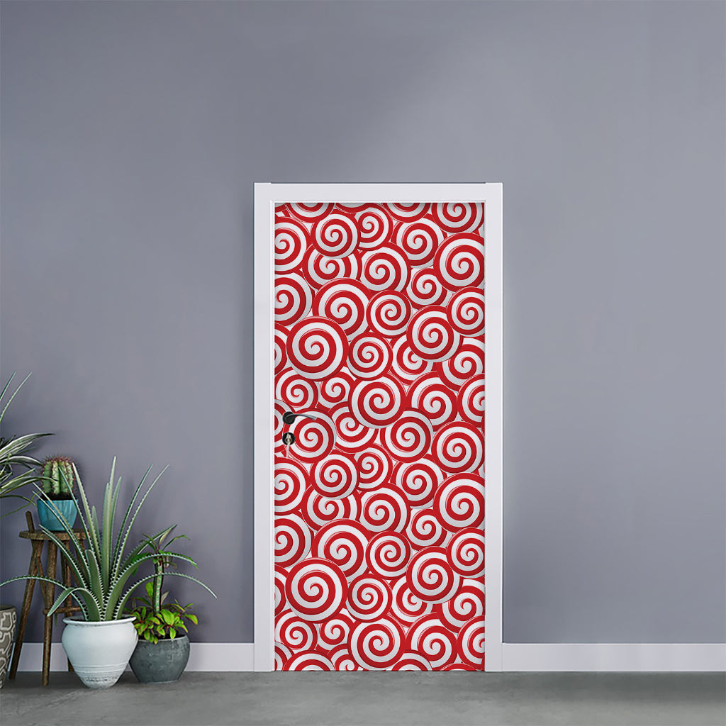 Red Lollipop Candy Pattern Print Door Sticker