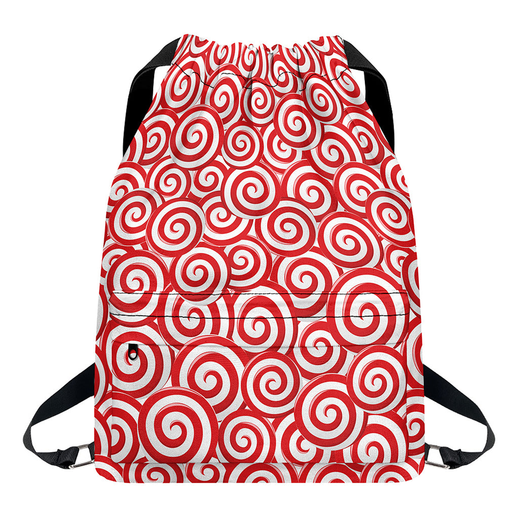 Red Lollipop Candy Pattern Print Drawstring Backpack